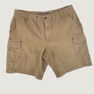 Ruff Hewn Cargo Shorts Mens 42 Tan Heavy Cotton Canvas Multi Pocket Rugged